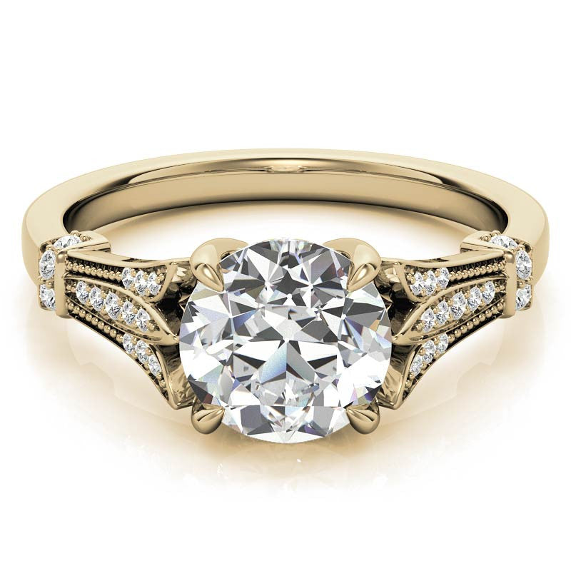 Antique Style Round Brilliant Moissanite Engagement Ring