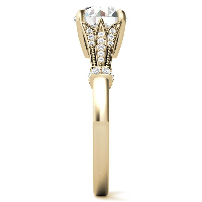 Antique Style Round Brilliant Moissanite Engagement Ring