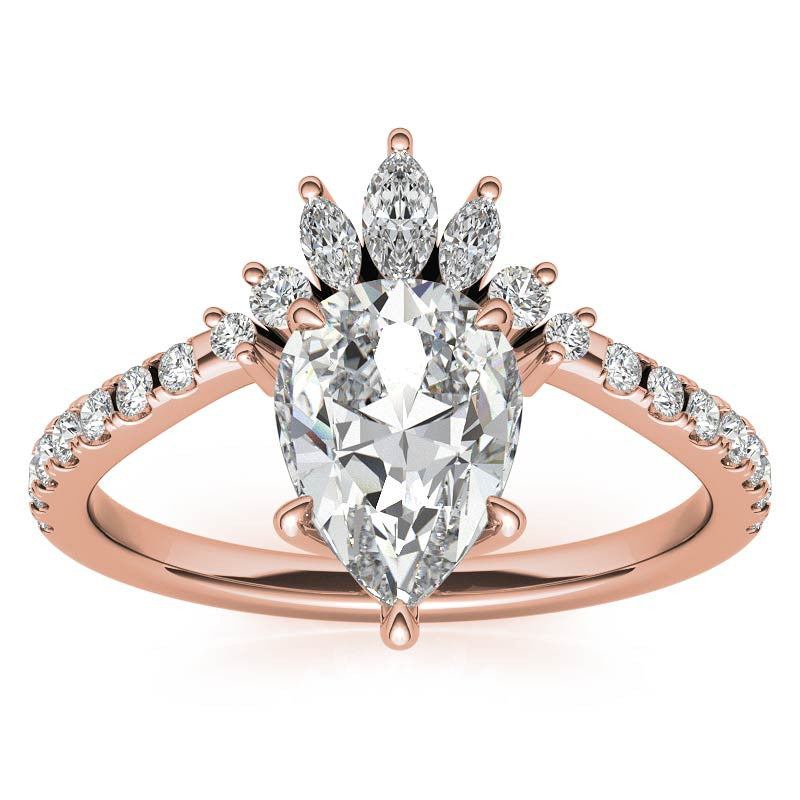 Unique Pear and Marquise Accented Moissanite Engagement Ring