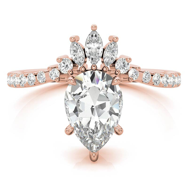 Unique Pear and Marquise Accented Moissanite Engagement Ring