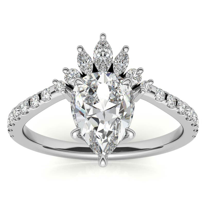 Unique Pear and Marquise Accented Moissanite Engagement Ring