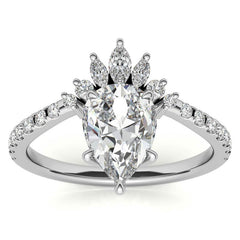 Unique Pear and Marquise Accented Moissanite Engagement Ring