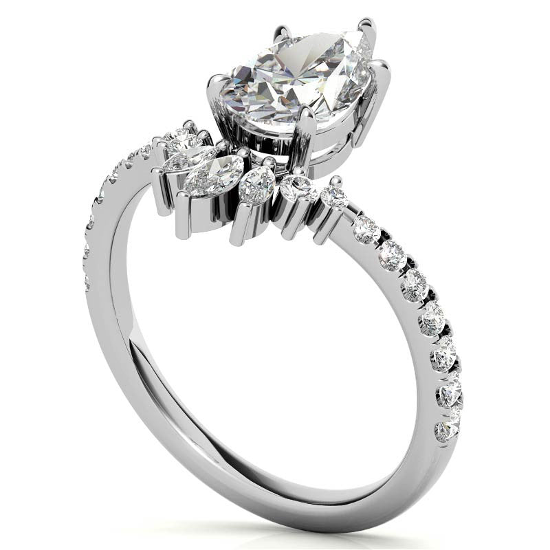 Unique Pear and Marquise Accented Moissanite Engagement Ring