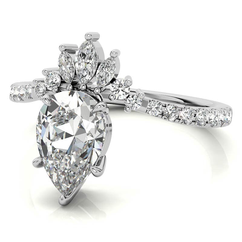 Unique Pear and Marquise Accented Moissanite Engagement Ring