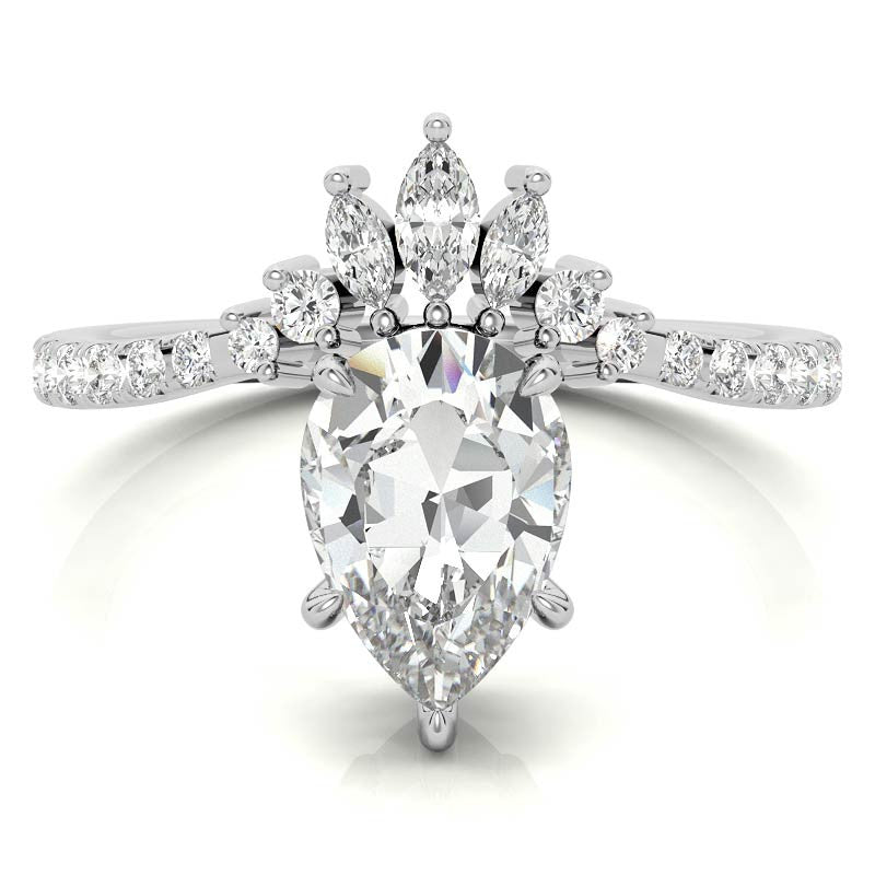 Unique Pear and Marquise Accented Moissanite Engagement Ring