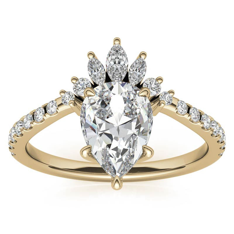 Unique Pear and Marquise Accented Moissanite Engagement Ring