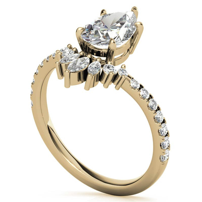 Unique Pear and Marquise Accented Moissanite Engagement Ring
