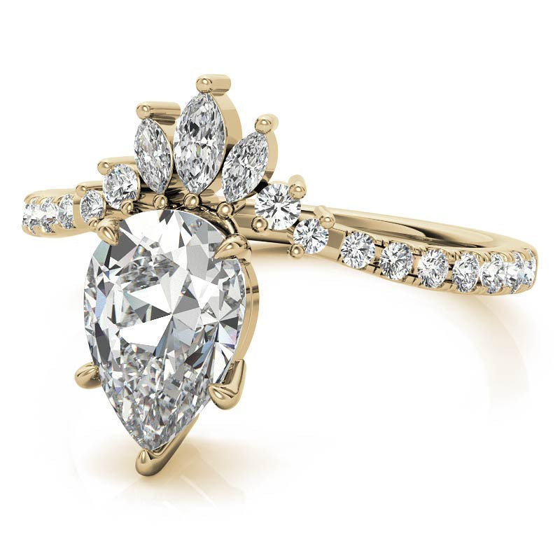 Unique Pear and Marquise Accented Moissanite Engagement Ring