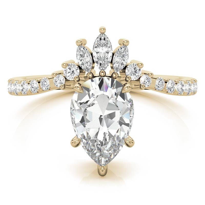 Unique Pear and Marquise Accented Moissanite Engagement Ring