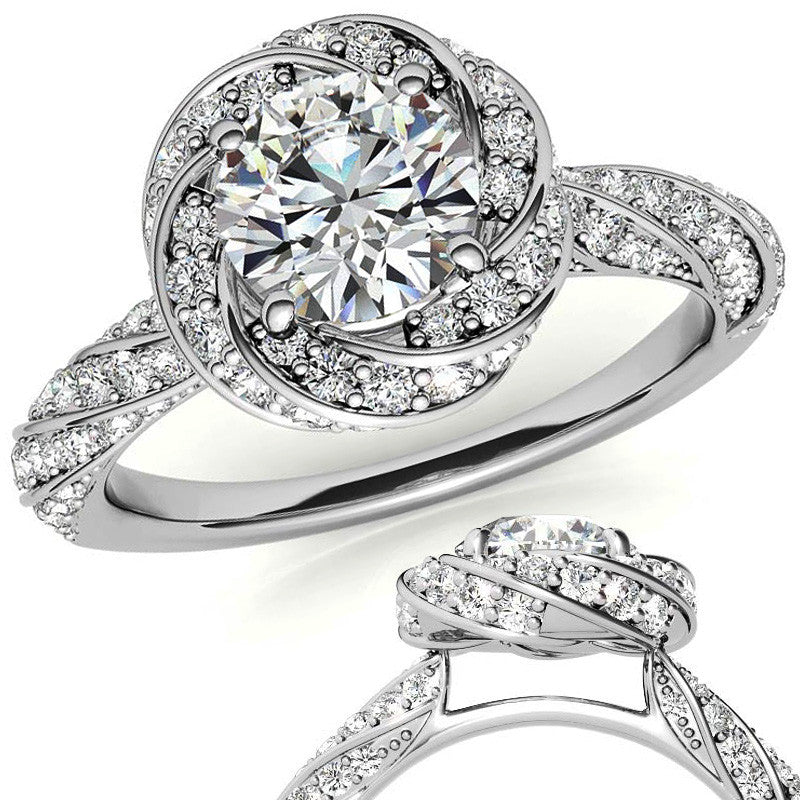 Helix Twisted Round Halo Moissanite Engagement Ring