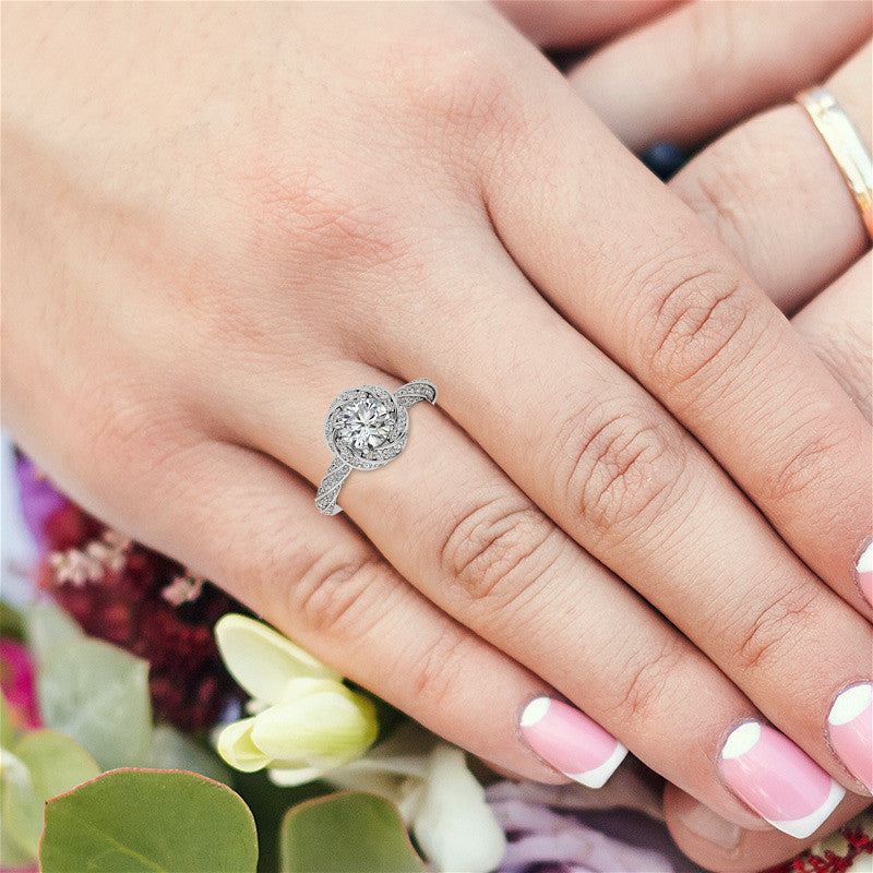 Helix Twisted Round Halo Moissanite Engagement Ring