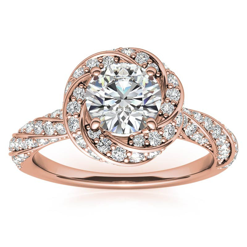 Helix Twisted Round Halo Moissanite Engagement Ring