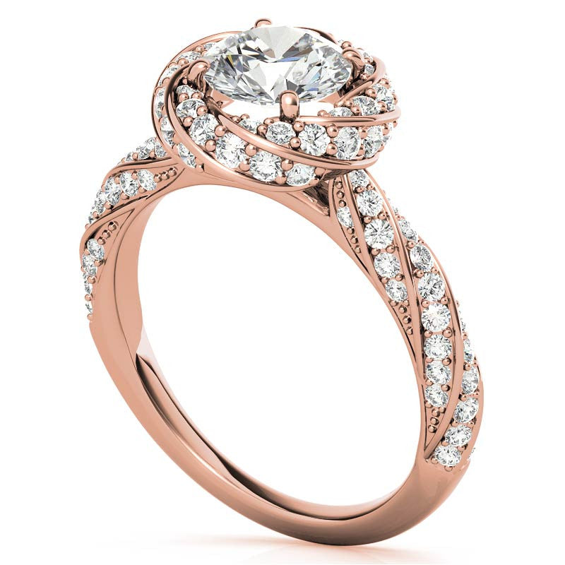 Helix Twisted Round Halo Moissanite Engagement Ring
