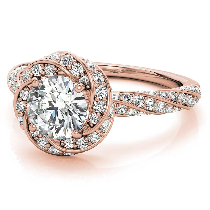 Helix Twisted Round Halo Moissanite Engagement Ring