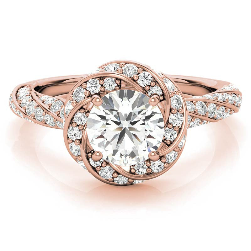 Helix Twisted Round Halo Moissanite Engagement Ring