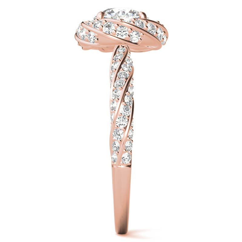 Helix Twisted Round Halo Moissanite Engagement Ring