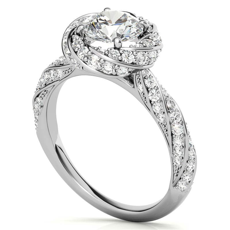 Helix Twisted Round Halo Moissanite Engagement Ring