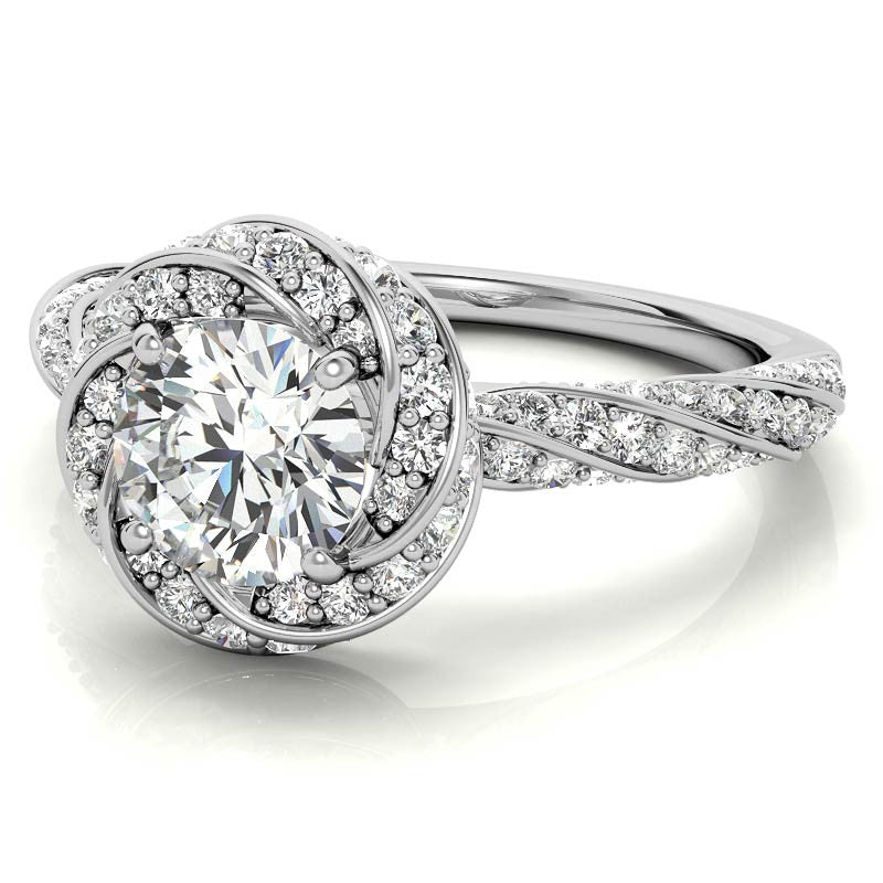 Helix Twisted Round Halo Moissanite Engagement Ring