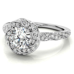 Helix Twisted Round Halo Moissanite Engagement Ring