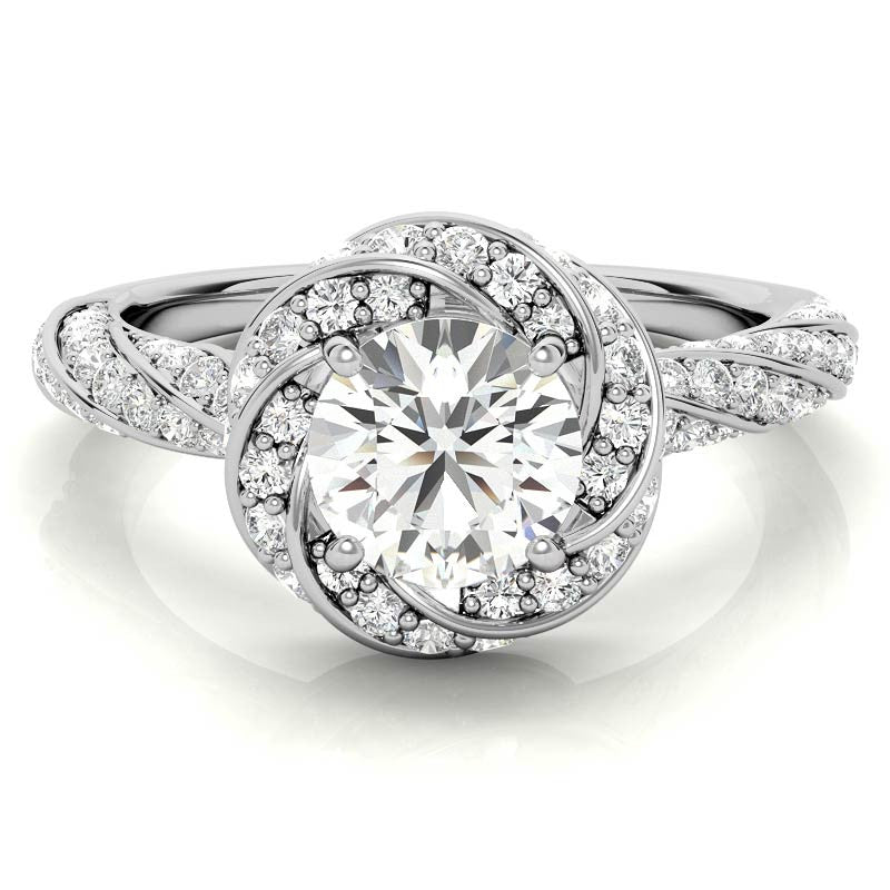 Helix Twisted Round Halo Moissanite Engagement Ring