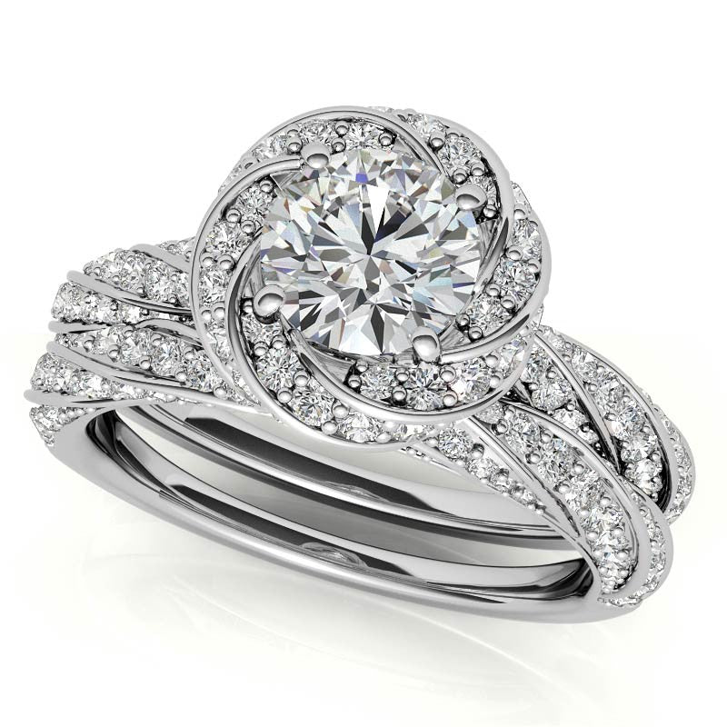 Helix Twisted Round Halo Moissanite Engagement Ring