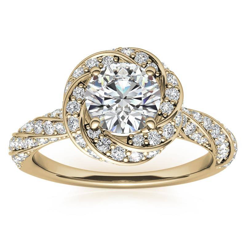 Helix Twisted Round Halo Moissanite Engagement Ring