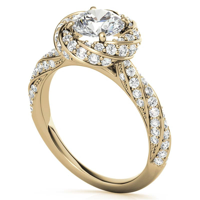 Helix Twisted Round Halo Moissanite Engagement Ring