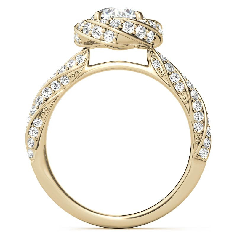 Helix Twisted Round Halo Moissanite Engagement Ring