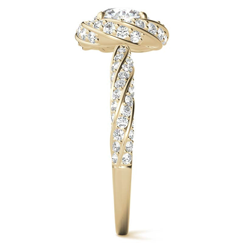 Helix Twisted Round Halo Moissanite Engagement Ring