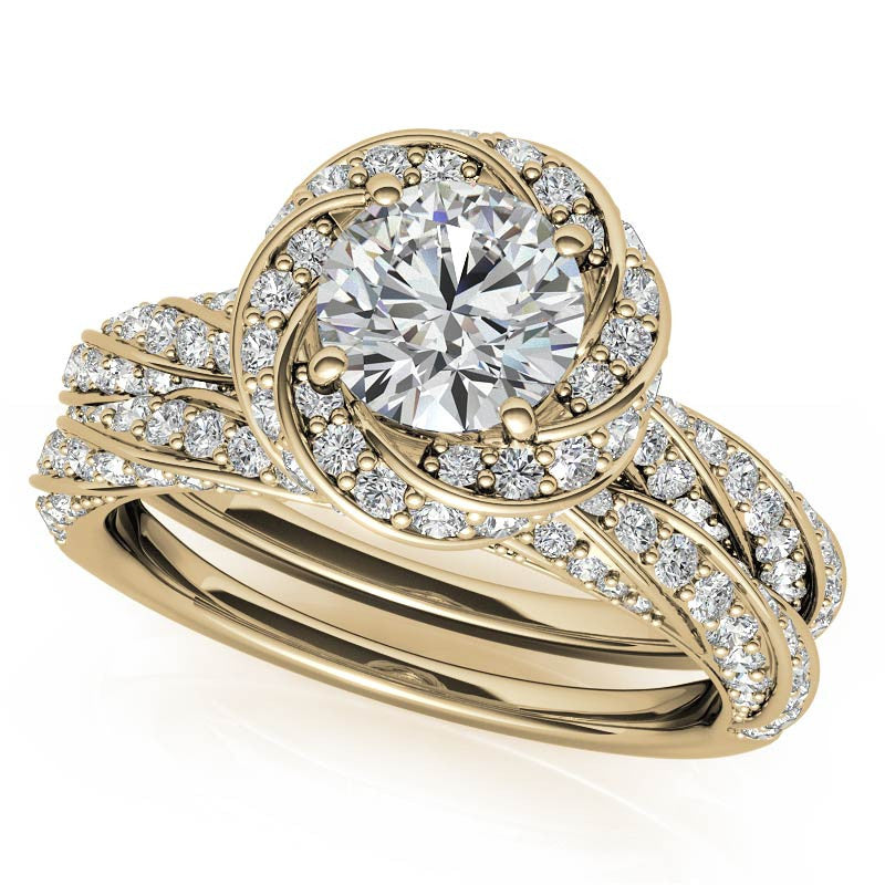 Helix Twisted Round Halo Moissanite Engagement Ring