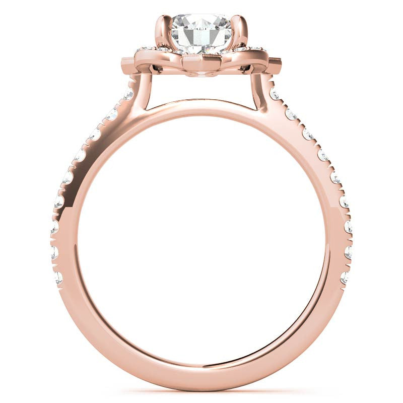 Round Scalloped Halo Moissanite Engagement Ring with Milgrain Accents