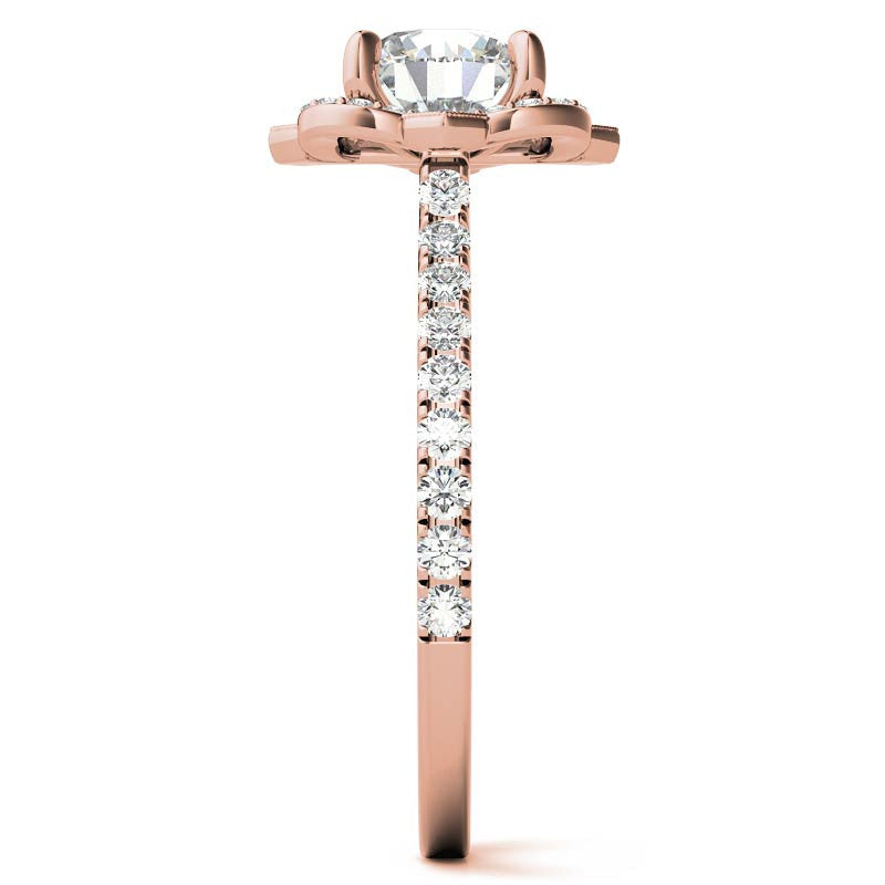 Round Scalloped Halo Moissanite Engagement Ring with Milgrain Accents