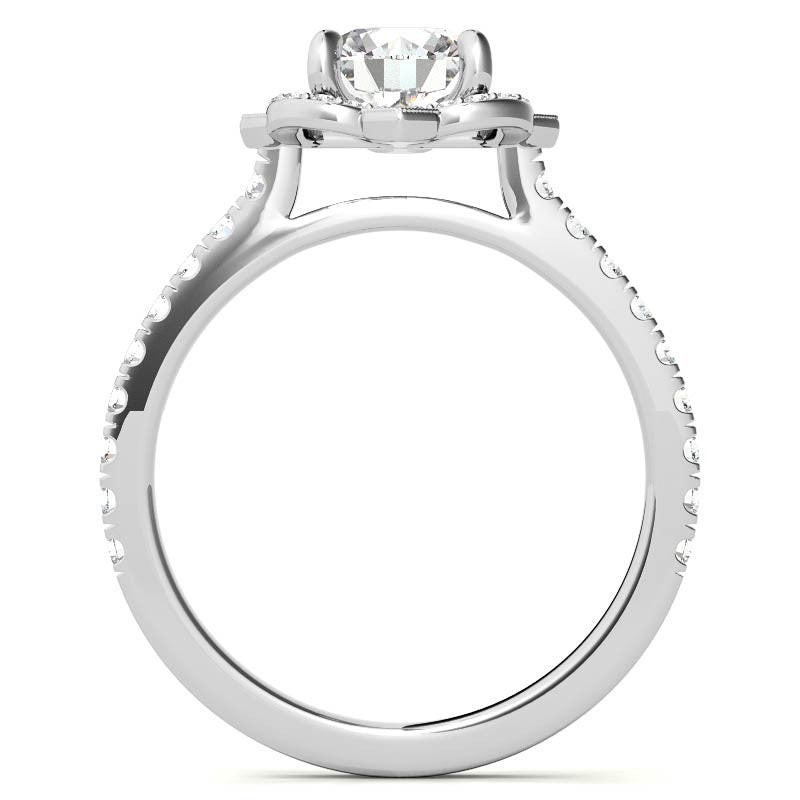 Round Scalloped Halo Moissanite Engagement Ring with Milgrain Accents