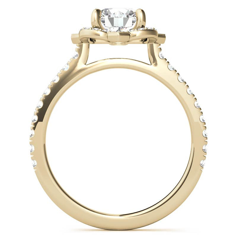 Round Scalloped Halo Moissanite Engagement Ring with Milgrain Accents