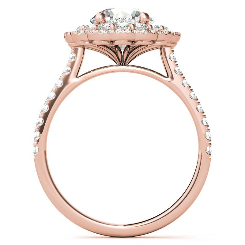 Round Halo Cathedral Moissanite Engagement Ring with Gemstone Accents