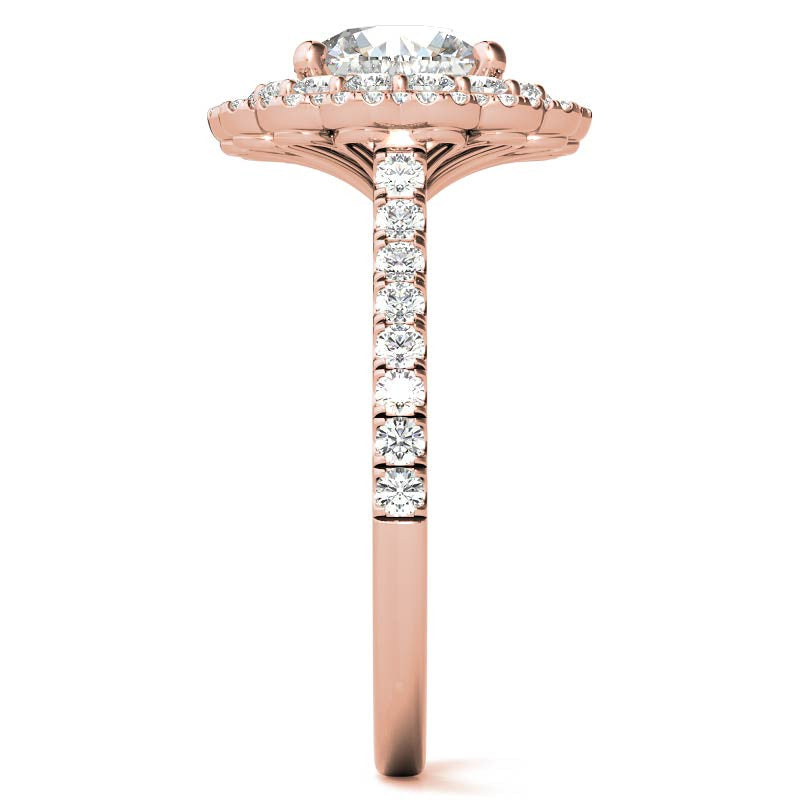 Round Halo Cathedral Moissanite Engagement Ring with Gemstone Accents