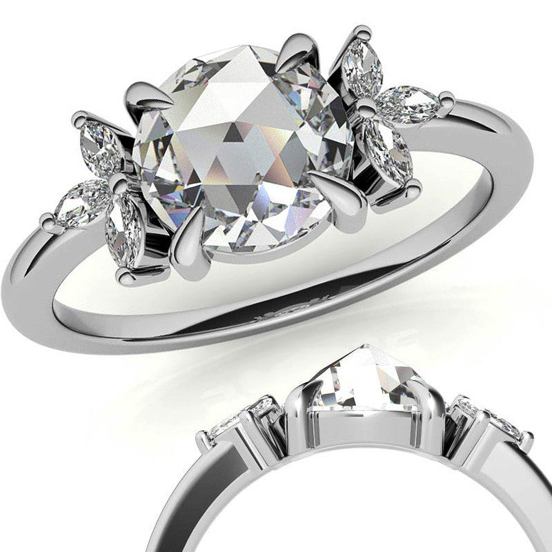 Rose and Marquise Moissanite Engagement Ring