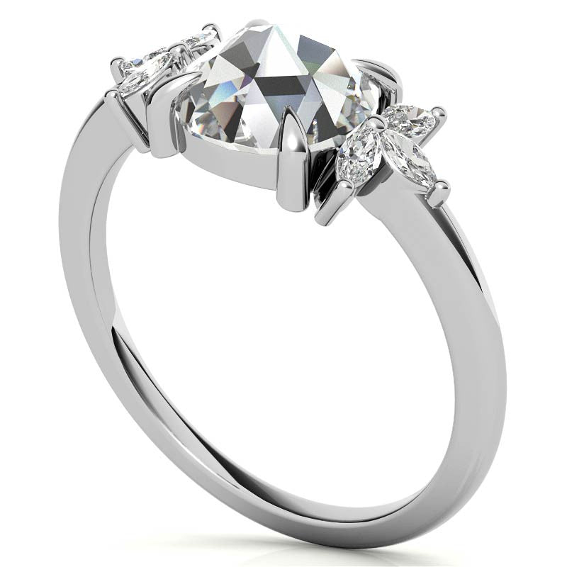Rose and Marquise Moissanite Engagement Ring