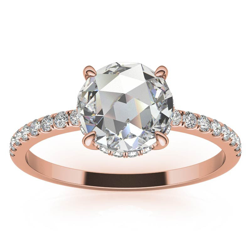 Rose Cut Moissanite Engagement Ring with Hidden Halo