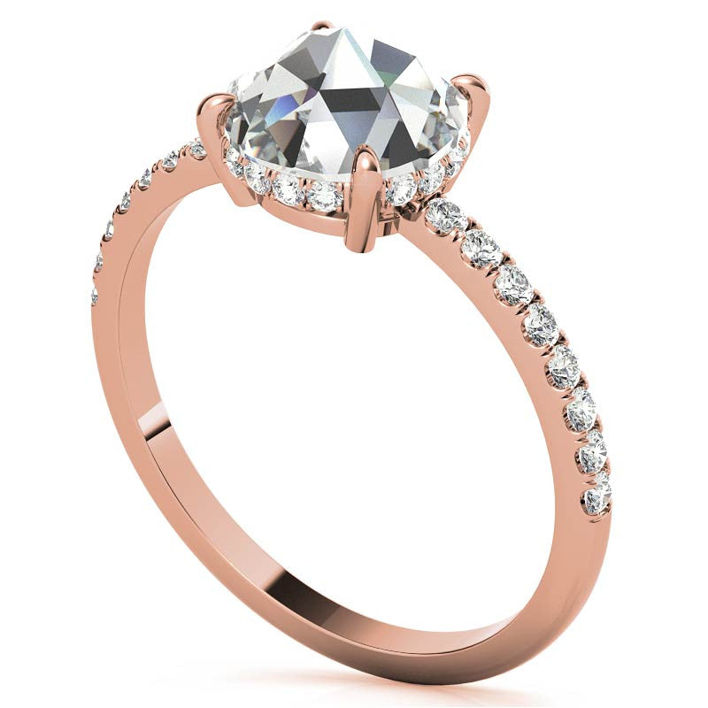 Rose Cut Moissanite Engagement Ring with Hidden Halo