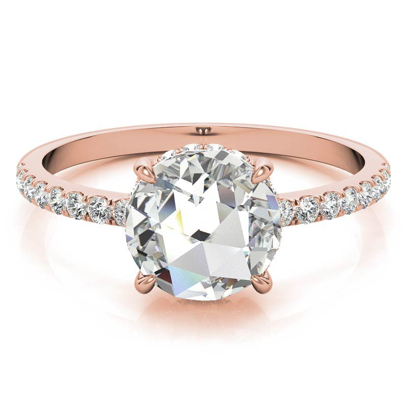 Rose Cut Moissanite Engagement Ring with Hidden Halo