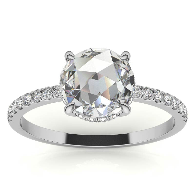 Rose Cut Moissanite Engagement Ring with Hidden Halo