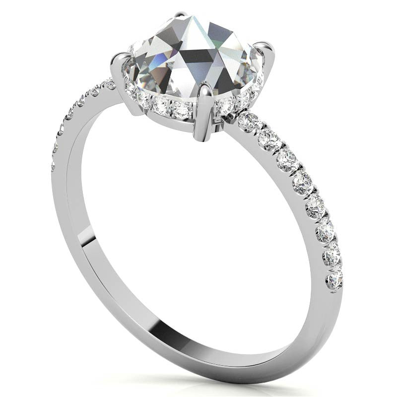 Rose Cut Moissanite Engagement Ring with Hidden Halo