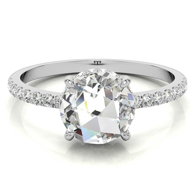Rose Cut Moissanite Engagement Ring with Hidden Halo