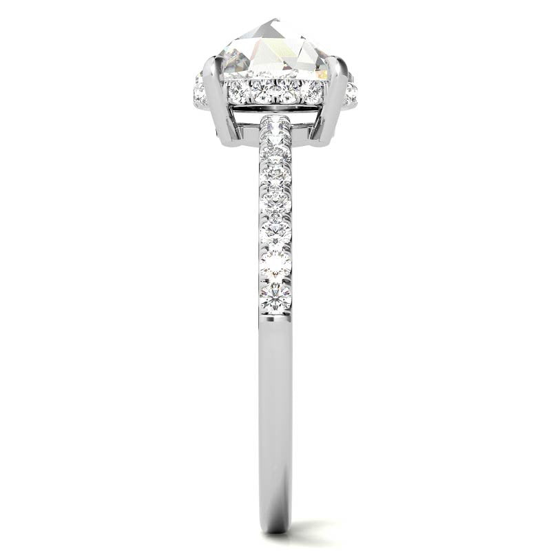 Rose Cut Moissanite Engagement Ring with Hidden Halo