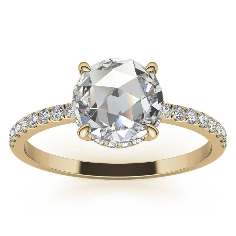 Rose Cut Moissanite Engagement Ring with Hidden Halo