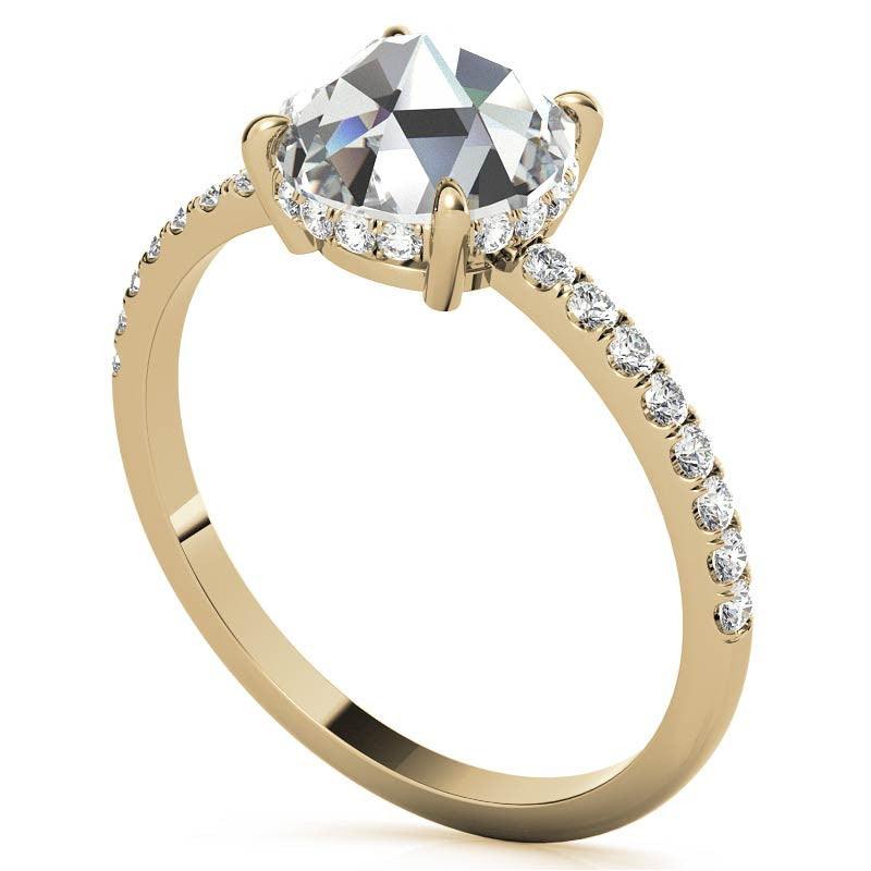 Rose Cut Moissanite Engagement Ring with Hidden Halo