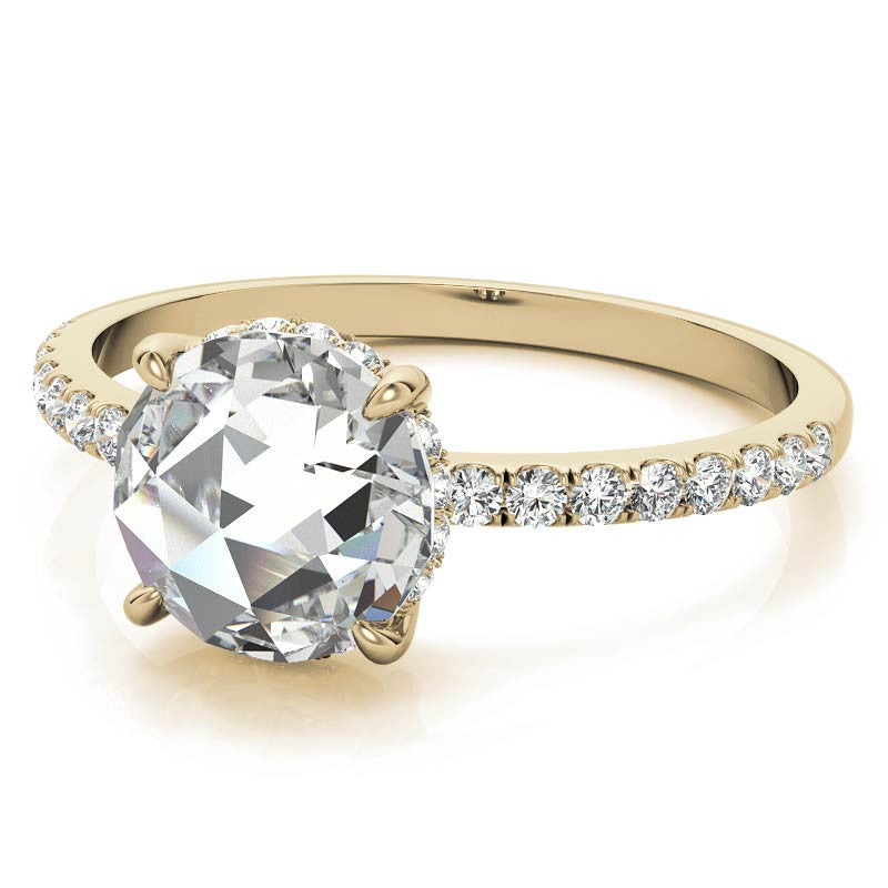 Rose Cut Moissanite Engagement Ring with Hidden Halo