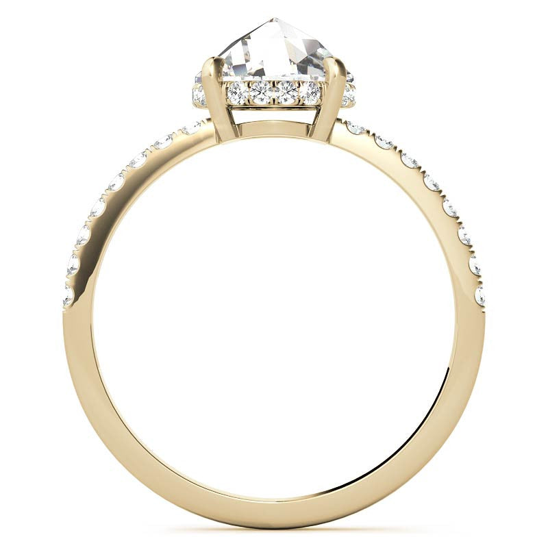 Rose Cut Moissanite Engagement Ring with Hidden Halo