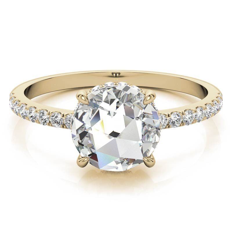 Rose Cut Moissanite Engagement Ring with Hidden Halo
